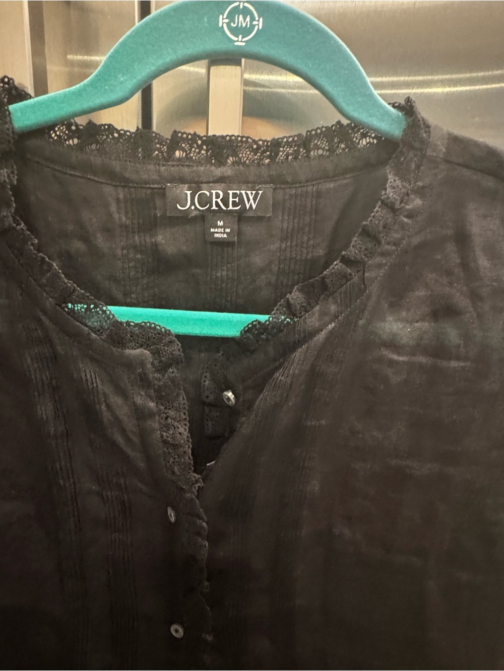 J.Crew Black Lace-Trim Button-Down Blouse
